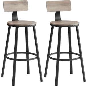 VASAGLE Комплект от 2 индустриални бар стола с облегалки, сив дъбов финиш - Бар столове