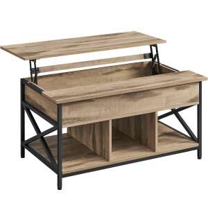 Măsuță de cafea cu blat ridicător VASAGLE, cu depozitare deschisă și compartiment ascuns, stejar maro și negru - Mese de cafea