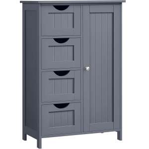 VASAGLE sivá kúpeľňová skrinka so 4 zásuvkami a nastaviteľnou policou - Kúpeľňová skrinka