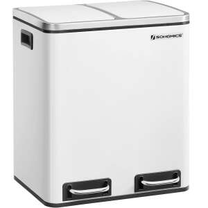 SONGMICS szemetes, 2 rekeszes, zárt, 2 x 15 L, fehér LTB30WT