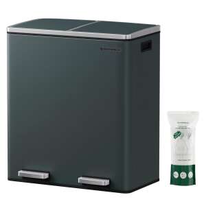SONGMICS 60L Kôš na odpadky s dvoma priehradkami, tmavosivý nerezový pedálový kôš s vnútornými vedrami - SONGMICS Smetné koše
