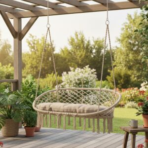 Pepita Doppel-Makramee-Hängesessel mit Kissen #beige 143732987 - Garten