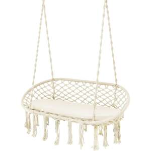 Pepita two-seater macrame hanging chair with cushion, beige, indoor and outdoor use