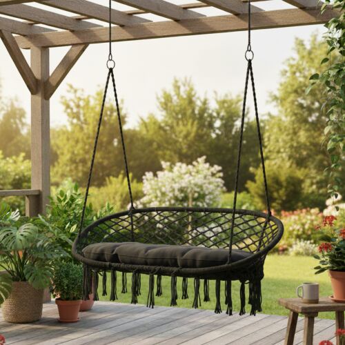 Pepita double macramé high chair with cushion #black 143732981