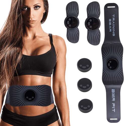BMR Fit EMS muscle stimulator belt for abdominal training, with 3 control panels and 3 pairs of pads