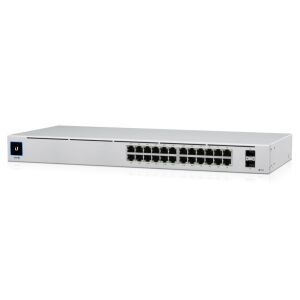 Angled view of UBiQUiTi USW-24-POE 24-Port Managed Gigabit PoE+ Switch - Ubiquiti