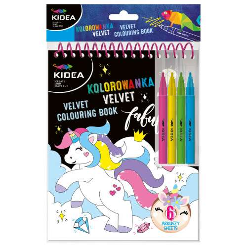 Bársony színező, 4 db filctollal, unikornis, Kidea 111063247