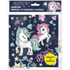 Unikornis napló kulccsal, 17x15cm, foszforeszkáló mintákkal, JR14, kék 111063496 - Napló