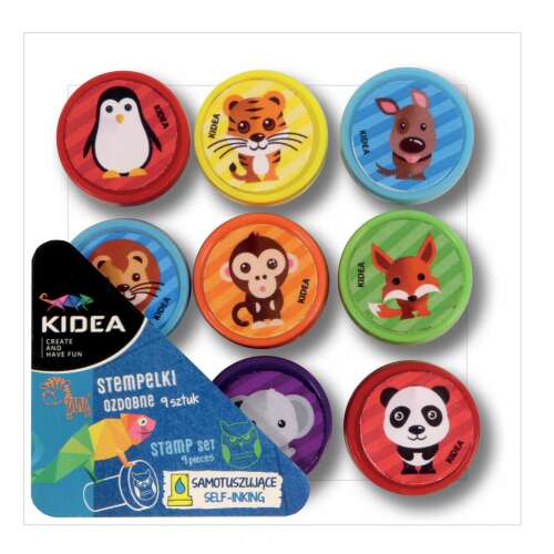Kidea állatos nyomda szett, 9 darabos, oroszlán, tigris, elefánt, nyúl, róka, kutya, pingvin, majom és panda mintákkal