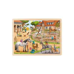 Goki fa puzzle lovasiskola jelenettel, 96 darabos - Goki