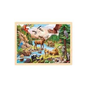 Goki Észak-Amerika Vadonja 96 darabos fa puzzle, rénszarvassal, medvékkel, sasokkal és más vadon élő állatokkal. - Puzzle & Kirakó