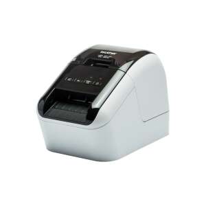 Brother QL-800 label printer, white and black, angled view - Office technology