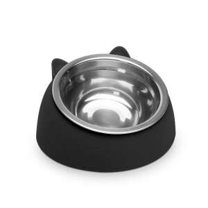 Black cat shaped stainless steel pet bowl with black plastic base - Pet Feeding and Water Bowl