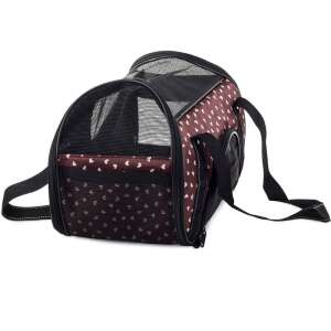 Transportor pentru animale de companie maro cu plasă deasupra și model cu inimi, pentru pisici și câini mici - Transportator, cutie de mașină pentru animale de companie