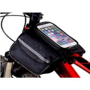 Schwarze Fahrrad-Rahmentasche mit Telefonhalter, für Lenker, wasserdicht, mit reflektierendem Streifen - OEM Fahrradtaschen