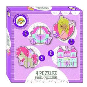 Комплект пъзели Toy Universe Princess за малки деца, 4 в 1 Пъзели с мотиви на карета, принцеса, кон и замък - Toy Universe