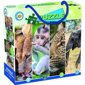 Puzzle Toy Universe Safari 4 u 1, 4 x 100 dijelova, s lavom, majmunom, leopardom i slonom - Puzzle