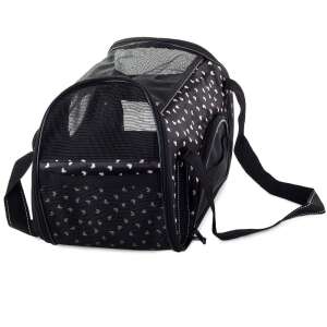 Čierny prepravný box pre zvieratá so vzorom srdiečok, pre malé psy a mačky, 41cm x 23cm x 27cm - Chov zvierat