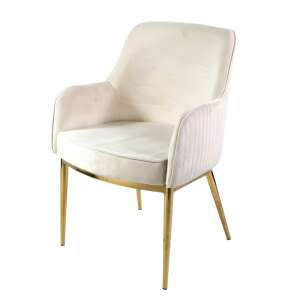KL Nolan prémiová krémová jedálenská stolička s podrúčkami a zlatými nohami - Jedálenská stolička
