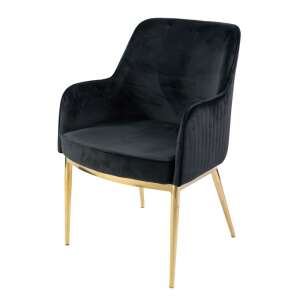 KL Nolan prémiová čierna jedálenská stolička so zlatými nohami, šikmý pohľad - Jedálenská stolička