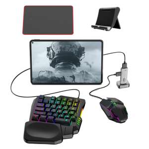 LUDORA® 5 az 1-ben mobil gaming szett: RGB háttérvilágítású billentyűzet, 1600/2400/3200 DPI gaming egér, telefontartó, egérpad és konverter. Élvezze a PC-hez hasonló játékélményt Android telefonján! - Kontroller