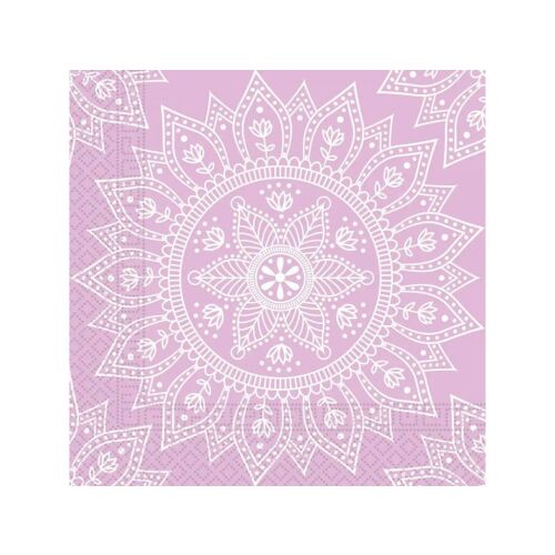 Részletes nézet a Mandala lila-fehér szalvétáról, 33x33 cm, bonyolult design