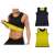 Black neoprene fitness tank top for men, size L, front and back view, with yellow tank top