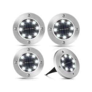 Set de 4 lumini solare pentru sol cu 8 LED-uri fiecare, cu țăruși pentru instalare - Lanternă solară