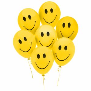 Bunch of yellow smiley face balloons for party decorations - Balloon