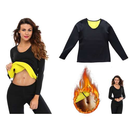 Bluza cu maneca lunga pentru slabit, pentru femei, din neopren Negru-Galben, L