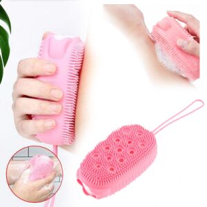 RelaxSilk szilikon fürdőkefe kollázs, használat és termékrészletek - Fürdőkefe