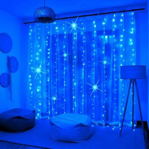 Cortină luminoasă LED albastră pentru decorarea ferestrelor, 2x2 metri