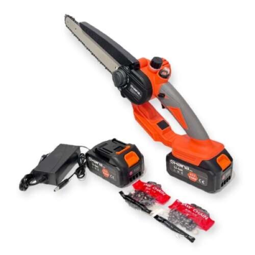 Haina HM-6819 8-palcová akumulátorová elektrická reťazová píla s dvoma 62V batériami, tromi reťazami a nabíjačkou