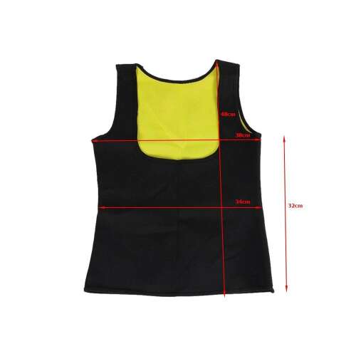 Neoprene fitness slimming tank top for women, size L, black color, back view with measurements