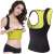 Neoprene fitness slimming tank top for women, size L, black color, front view on a woman wearing it, showing the yellow inner layer