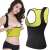 Neoprene fitness slimming tank top for women, size L, black color, front view on a woman wearing it, showing the yellow inner layer