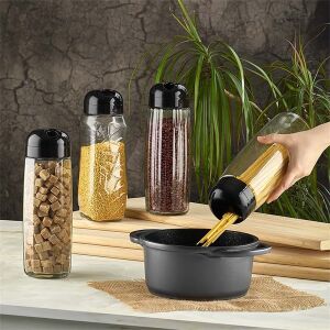 Iris üveg ételtároló edények használat közben, tészta, bab, cukor tárolására - Ételtárolás