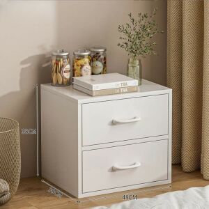 Biely nočný stolík BeComfort s dvomi zásuvkami, 48x30x38 cm, nábytok do spálne - Skrine