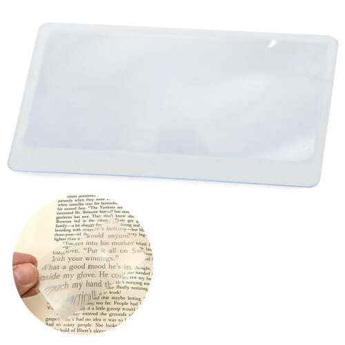 Nagyító névjegykártya Fresnel lencse nagyítja a szöveget a könyvben