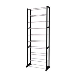 Метален шкаф за обувки, 30 чифта, 25 см x 52 см x 140 см, черен/хром