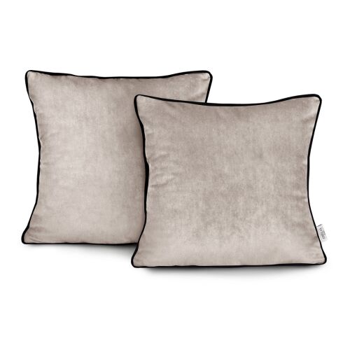 AmeliaHome Velvet beige cushion cover with black trim, set of two