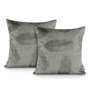 AmeliaHome Peacock grey cushion cover with embossed feather pattern, set of two - Bedding
