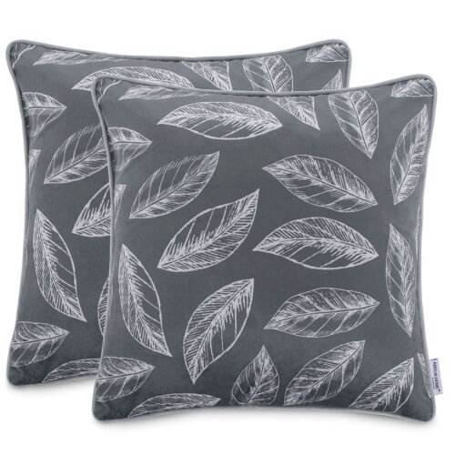 Decorative cushion cover CALM colour graphite grey printed pattern floral style classic velvet 45x45 ameliahome 111360535