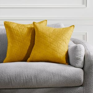 RESTILO Laila mustard yellow velvet cushion covers on sofa - Decoration