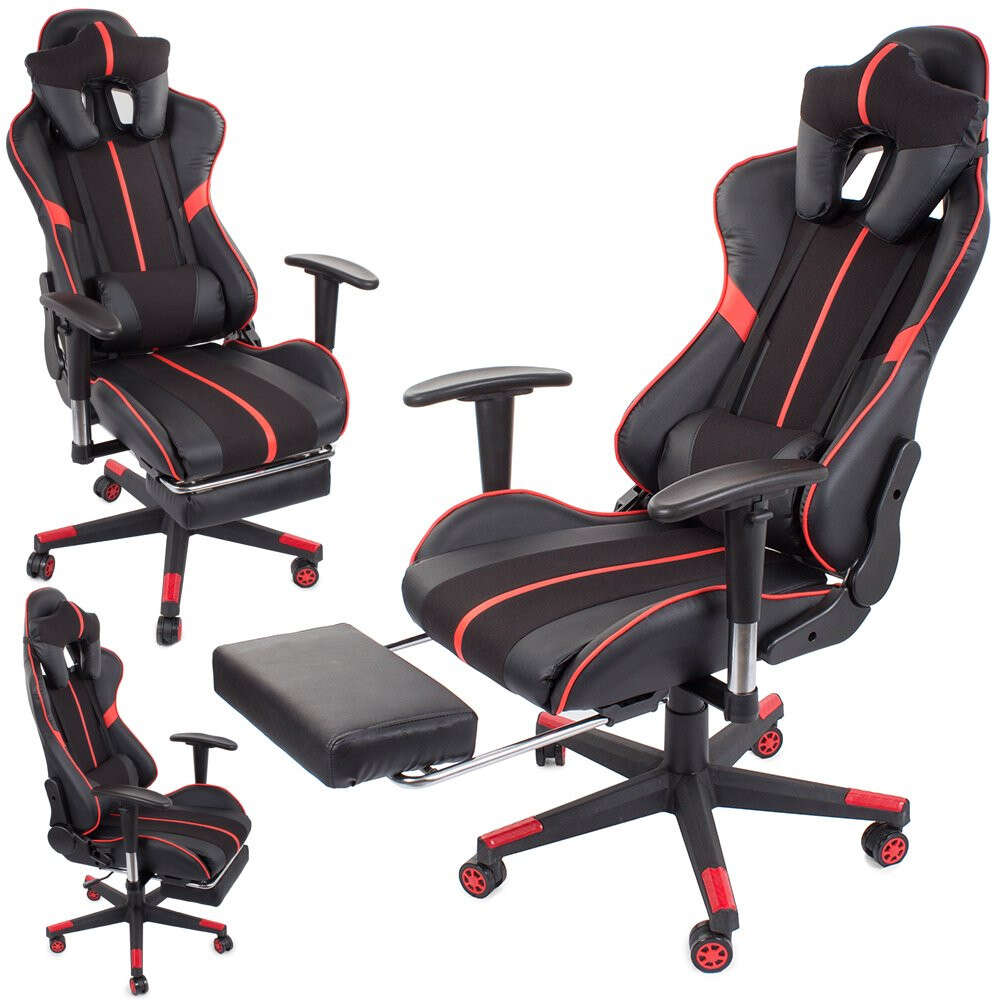 Oem irodai forgószék és gamer szék lábtámasszal - fekete-piros