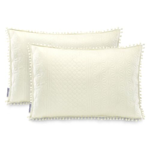 AmeliaHome Meadore кремав декоративен калъфка за възглавница с помпон, 50x70 см, комплект от 2 бр.