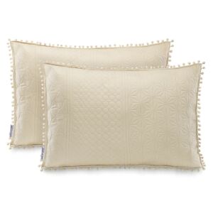 AmeliaHome Meadore beige cushion cover 50x70 cm with pompom trim - Bedding