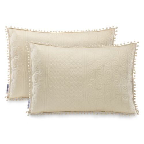 AmeliaHome Meadore beige cushion cover 50x70 cm with pompom trim