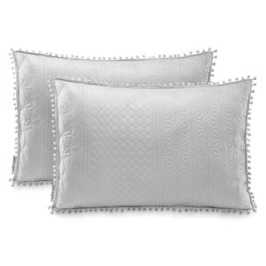 AmeliaHome MEADORE grey cushion cover 50x70 cm with pompom trim, set of two - Cushion cover