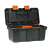Black and orange plastic toolbox with the lid open